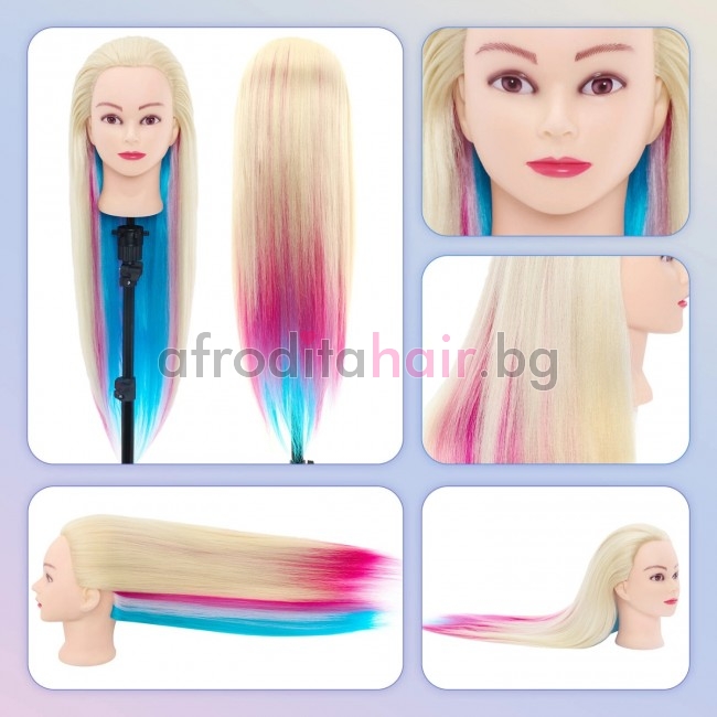 Фризьорска Тренировъчна Глава – Руса с цветни кичури